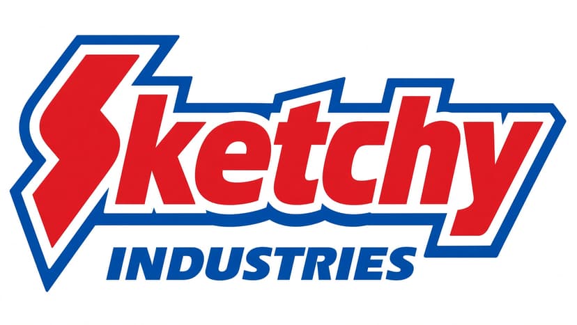 Red, white, and blue Sketchy Industries script mark